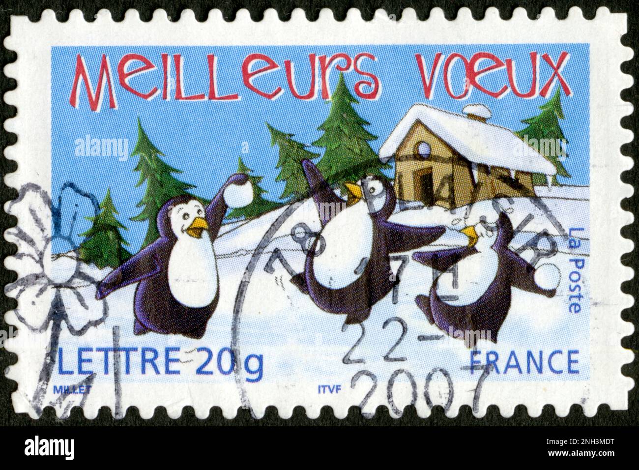 TIMBRE OBLITERES MEILLEURS VOEUX. FRANKREICH. LETTRE 20G LA POSTE Stockfoto