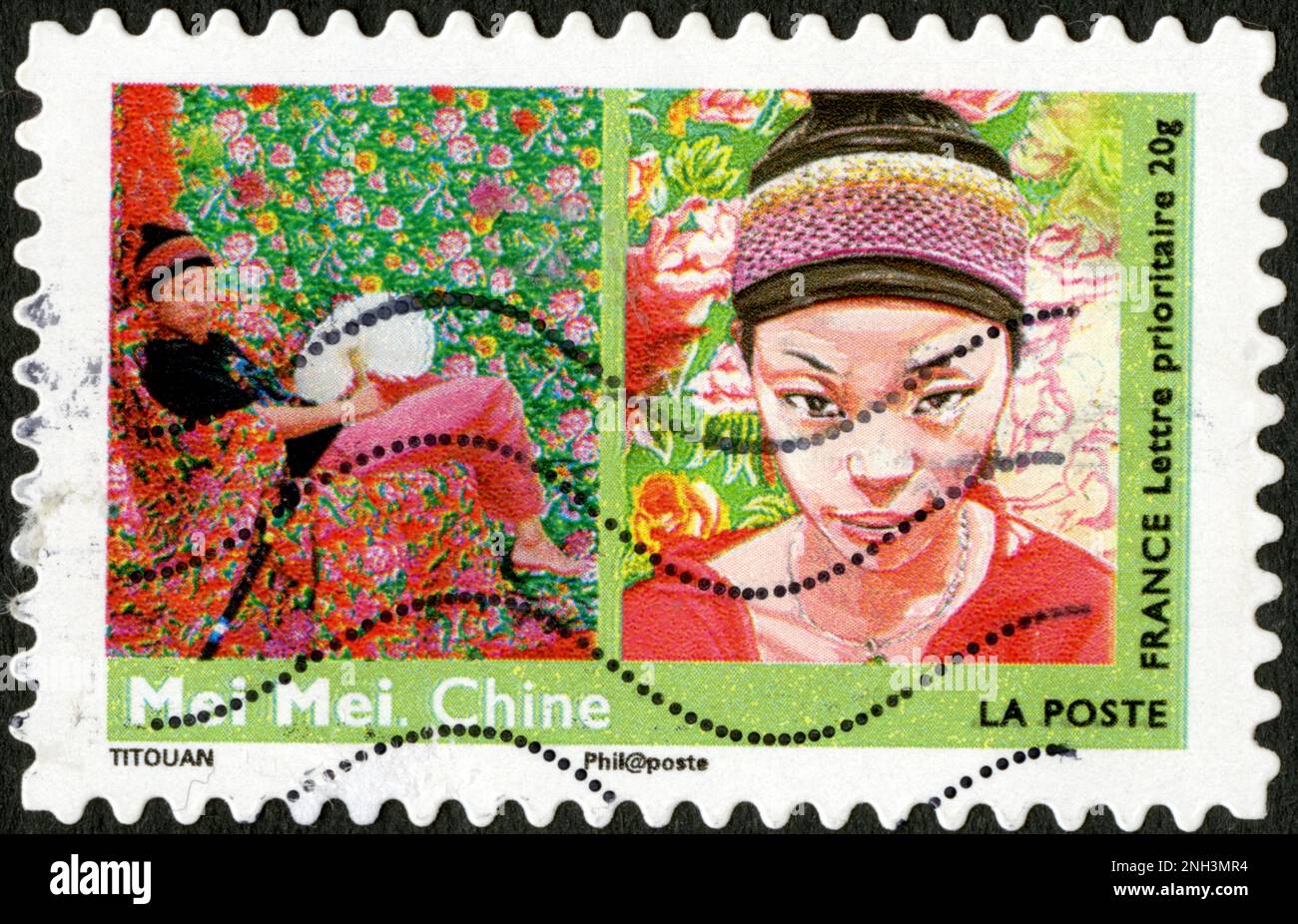 TIMBRE OBLITERI MEI. CHINE. LA POSTE. FRANKREICH. LETTRE PRIORITAIRE 20G Stockfoto