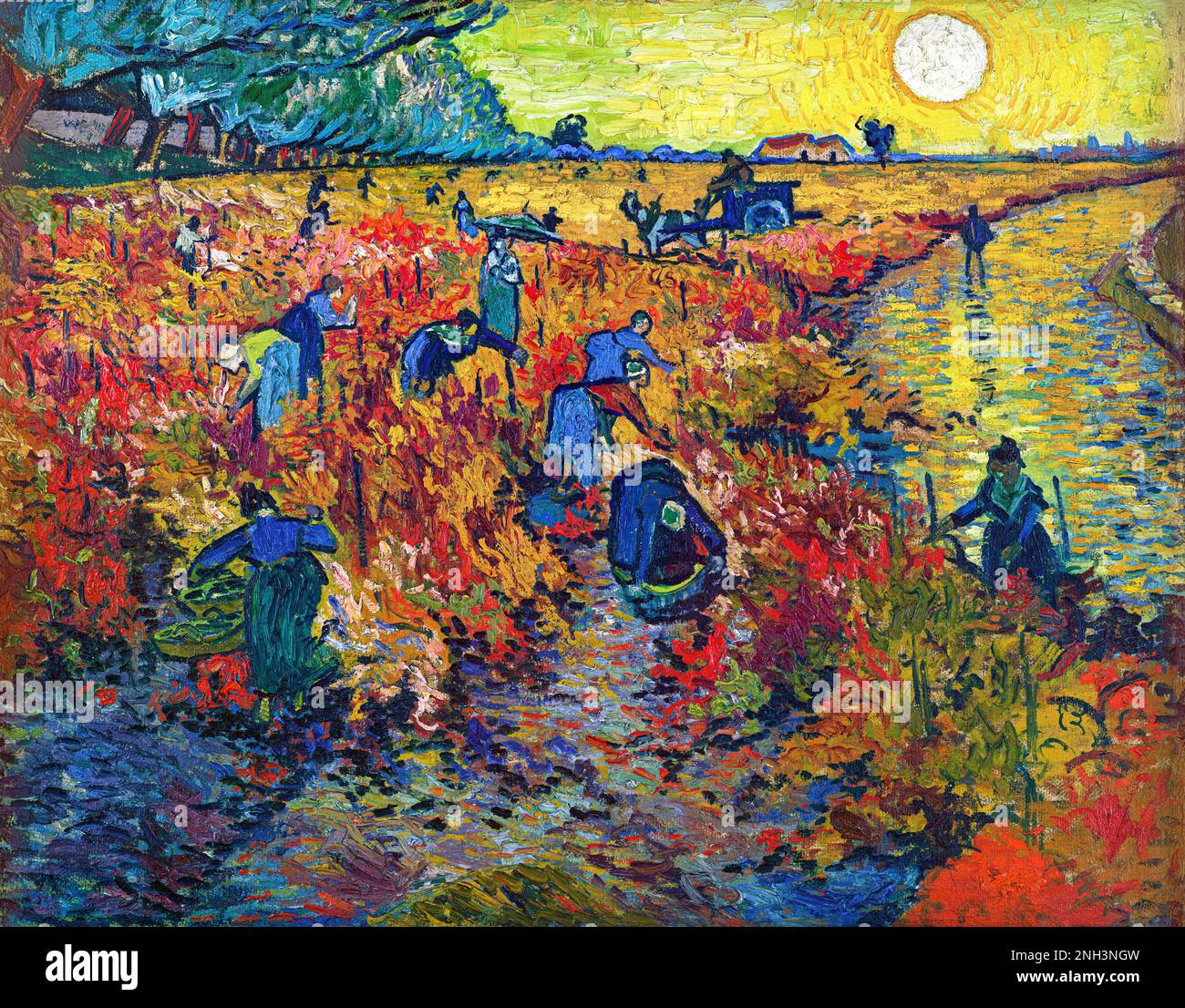 Vincent van Goghs berühmtes Landschaftsgemälde des Red Vineyard (1888). Original aus Wikimedia Commons. Stockfoto