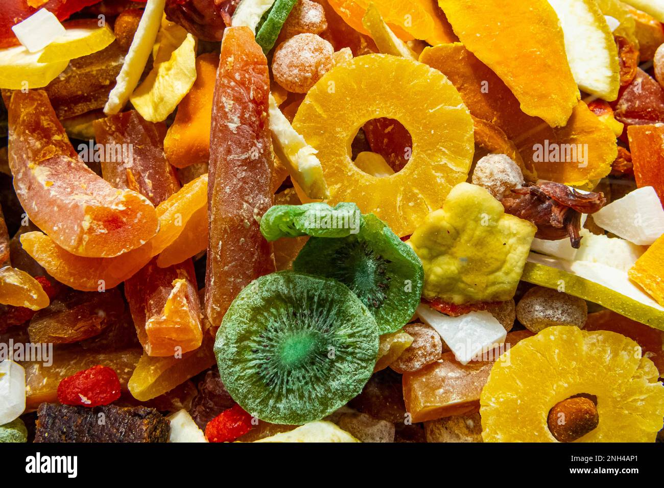 Bunte Mischung, Auswahl an verschiedenen exotischen getrockneten Früchten Stockfoto