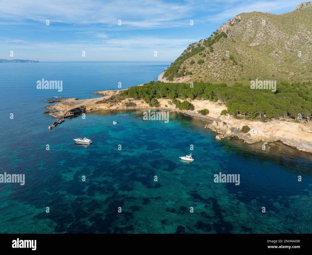 Luftaufnahme, Colonia de Sant Pere bei Betlem, Cap Ferrutx, Region Arta, Mallorca, Balearen, Spanien Stockfoto