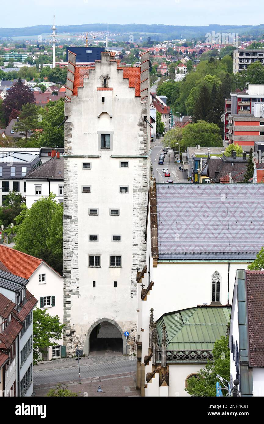 Der Obertor ist ein historischer Anblick in der Stadt Ravensburg. Ravensburg, Baden-Württemberg, Deutschland Stockfoto