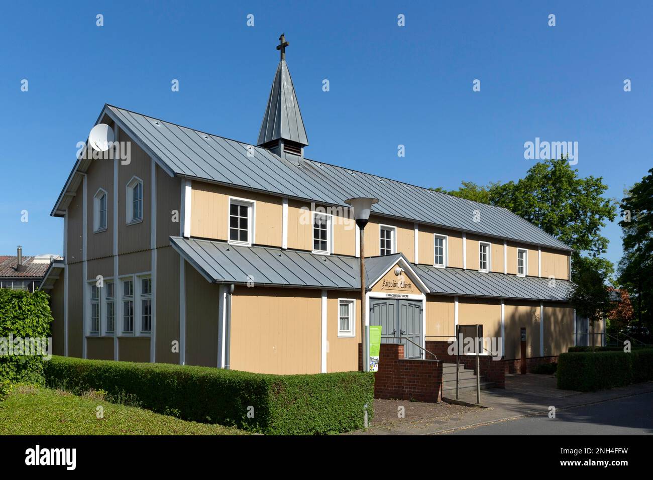 Die protestantische Kirche Kripplein Christi im Holzbau, Glandorf, Niedersachsen, Deutschland Stockfoto