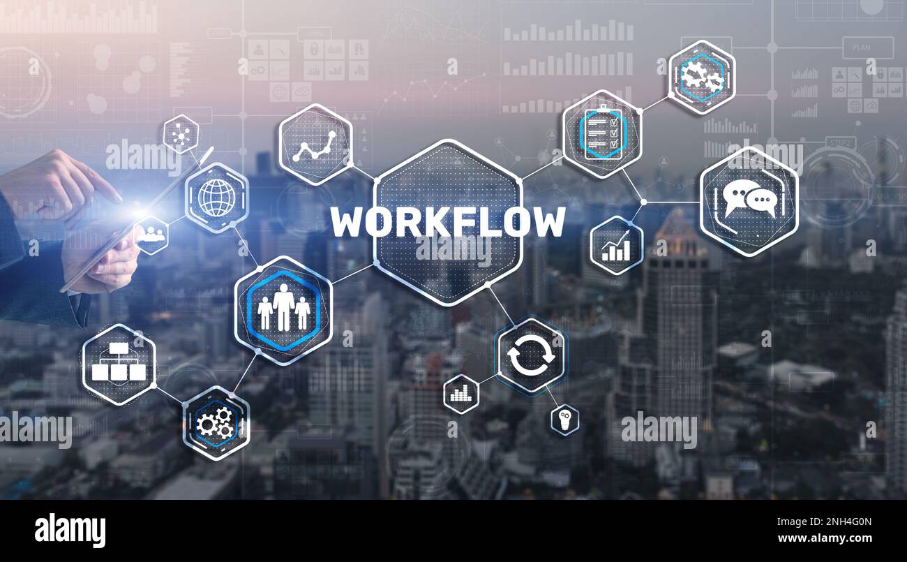 Workflow Repeatability Systematisation Buisness Prozess. Business Technology Internet Stockfoto