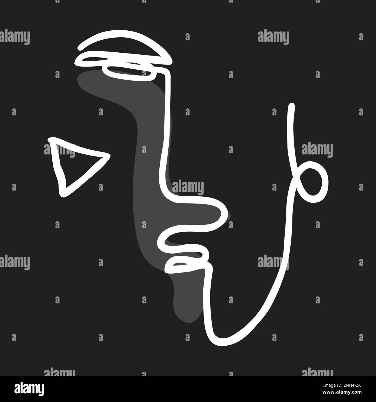 Illustration eines Gesichts, künstlerisch stilisierte Linien Art kein Geschlecht Person, Auge, Ohr, Nase und Mund, Dreiecksspiel Symbol mit musikalischer Referenz Stockfoto