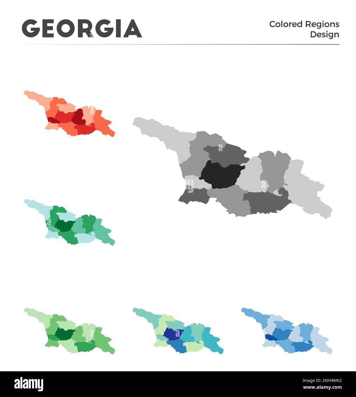 Georgia Kartensammlung. Borders of Georgia für Ihre Infografik. Farbige Länderregionen. Vektordarstellung. Stock Vektor