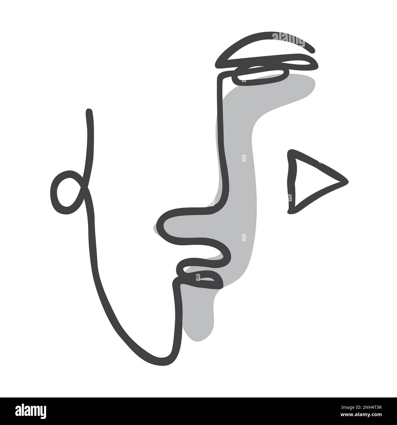 Illustration eines Gesichts, künstlerisch stilisierte Linien Art kein Geschlecht Person, Auge, Ohr, Nase und Mund, Dreiecksspiel Symbol mit musikalischer Referenz Stockfoto