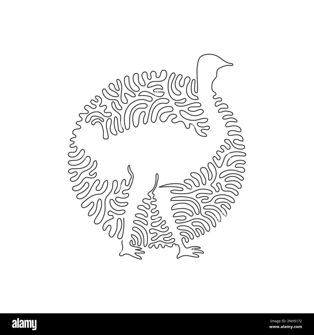 Durchgehende Einlinienszene des Straußes, der lange dünne Beine abstrakt. Einzeilige editierbare Konturvektordarstellung eines riesigen Straußes Stock Vektor