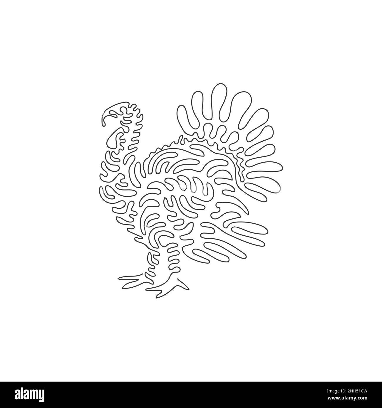 Durchgehende Kurve eine Strichzeichnung eines großen fächerförmigen Schwanzes pute abstrakte Kunst. Einzeilige bearbeitbare Konturvektordarstellung der schönen türkei Stock Vektor