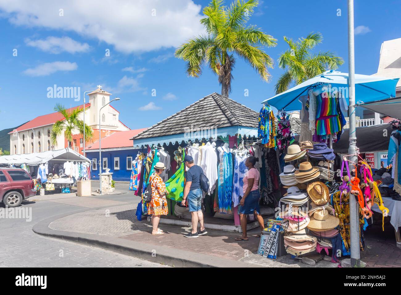 Einkaufsbummel, Philipsburg Market Place, Wilhelminastraat, Philipsburg, St. Maarten, St. Martin, Kleine Antillen, Karibik Stockfoto