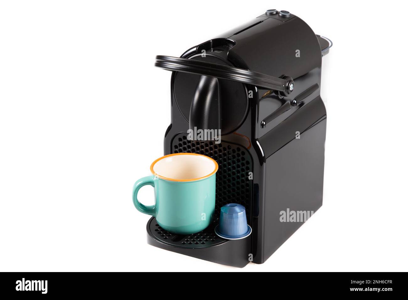 Moderne Kaffeemaschine isoliert auf weißem Hintergrund Stockfoto