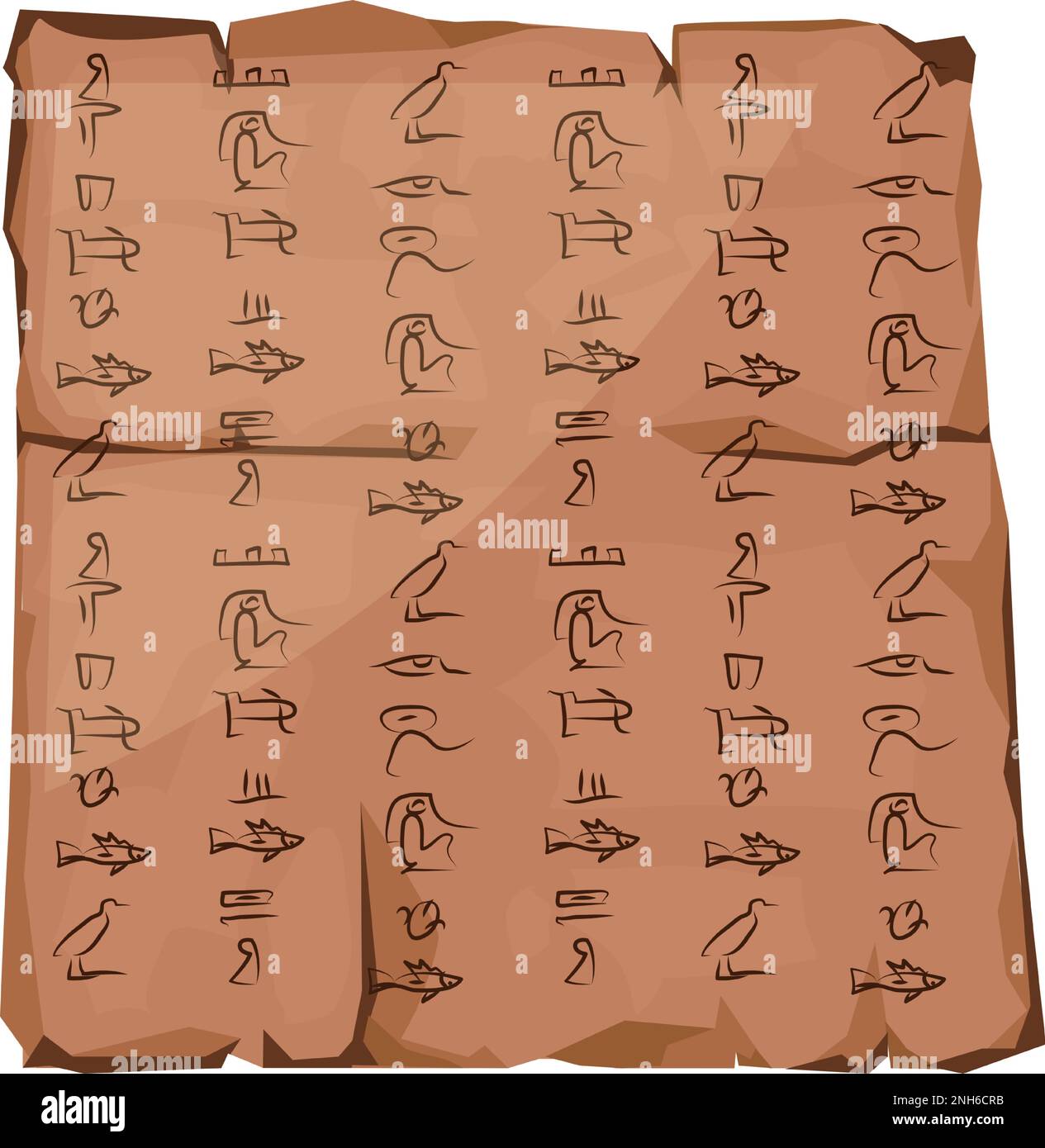 Alte ägyptische Papyrus-Teil-Cartoon-Vektordarstellung. Antikes Papier mit Hieroglyphen, religiösen Symbolen der ägyptischen Kultur, Einrichtung zum Speichern von Informationen, isoliert auf weißem Hintergrund Stock Vektor