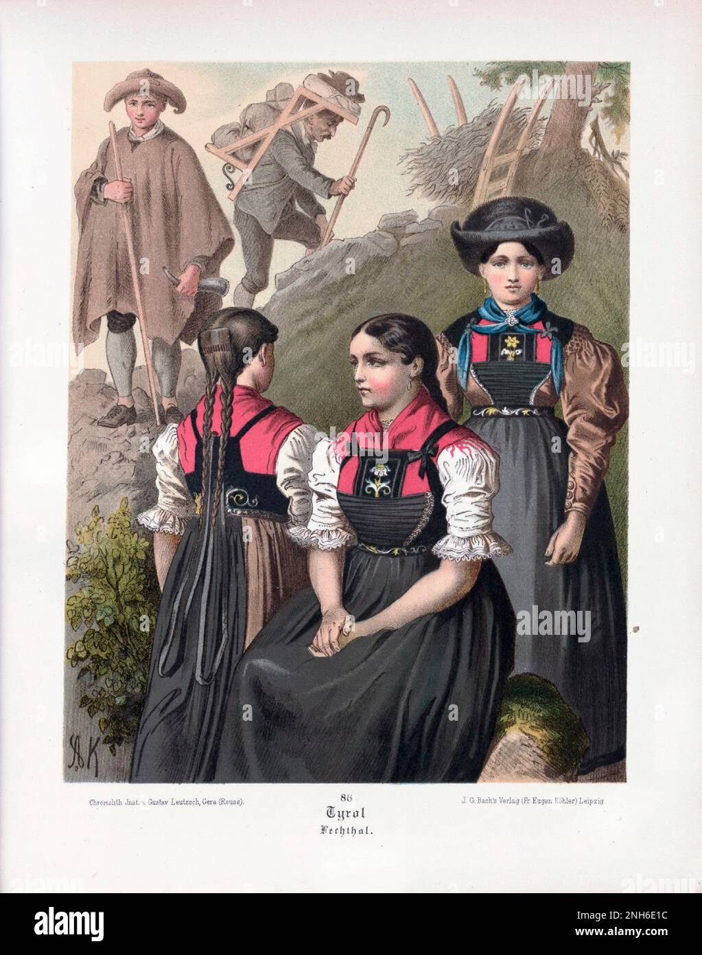 Deutsches Volkskleid. Vierlande. Lithographie des 19. Jahrhunderts. Stockfoto