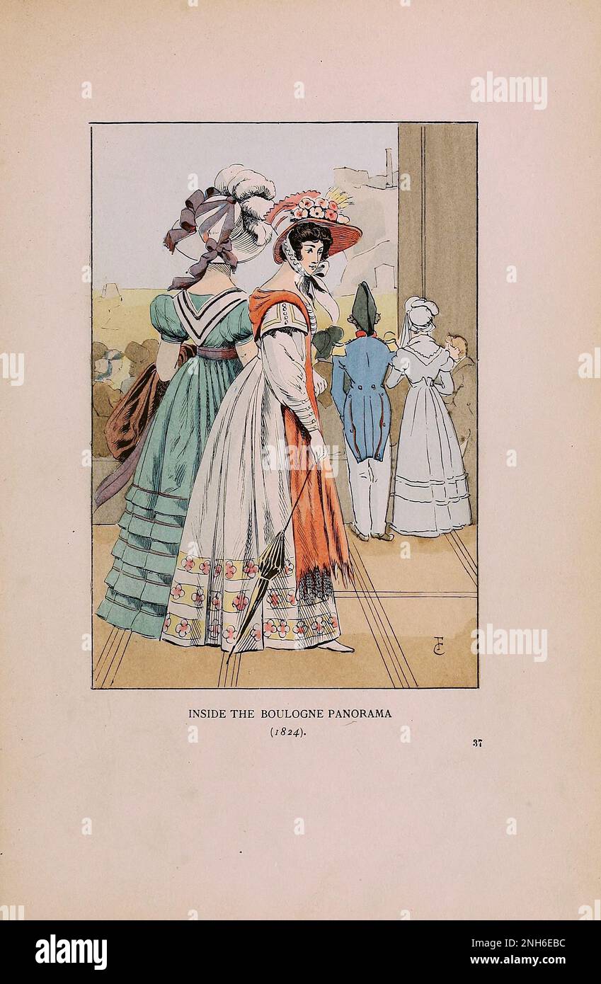 Vintage-Mode in Paris. Im Boulogne Panorama, 1824. Die verschiedenen Phasen des weiblichen Geschmacks und der Ästhetik von 1797 bis 1897 Stockfoto