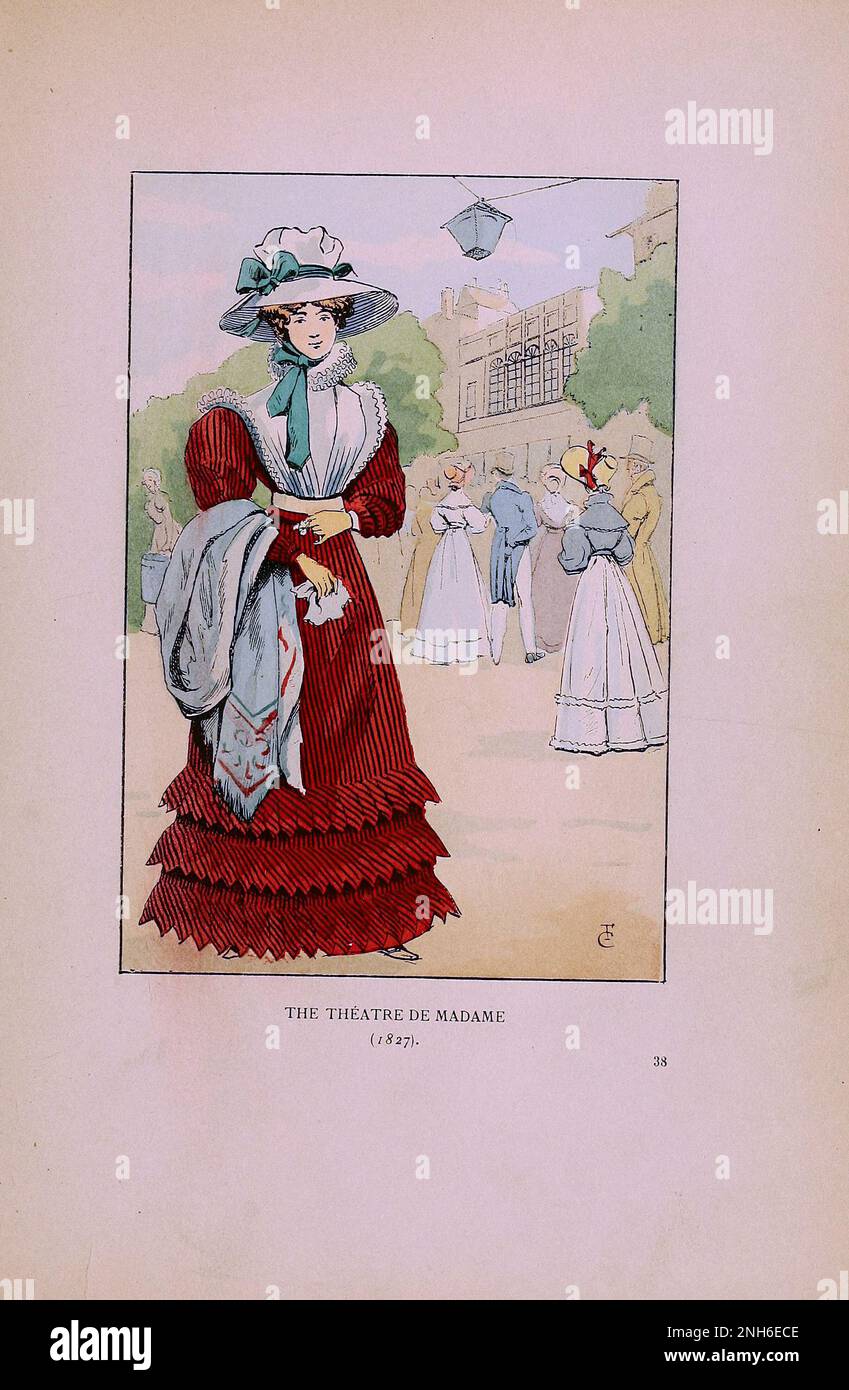 Vintage-Mode in Paris. Das Theatre de Madame, 1827. Die verschiedenen Phasen des weiblichen Geschmacks und der Ästhetik von 1797 bis 1897 Stockfoto