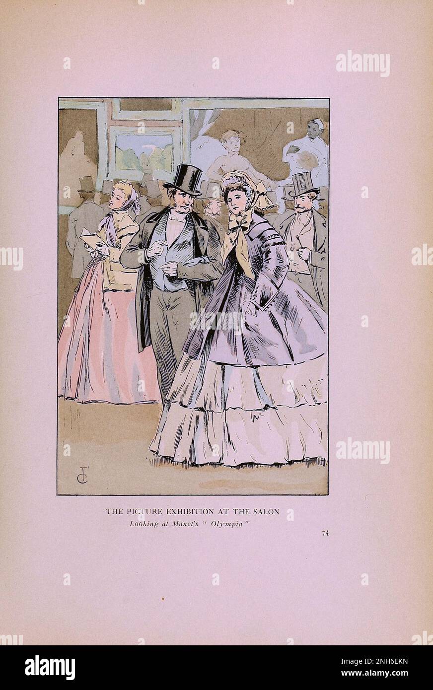 Vintage-Mode in Paris. Die Fotoausstellung im „Salon“. Ich schaue mir Manets "Olympia" an. Die verschiedenen Phasen des weiblichen Geschmacks und der Ästhetik von 1797 bis 1897 Stockfoto