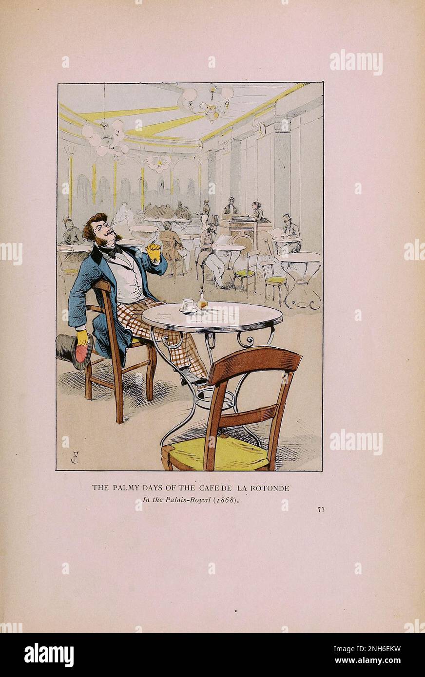 Vintage-Mode in Paris. Die Palmy-Tage des Cafés de la Rotonde. Im Palais Royal, 1868. Die verschiedenen Phasen des weiblichen Geschmacks und der Ästhetik von 1797 bis 1897 Stockfoto