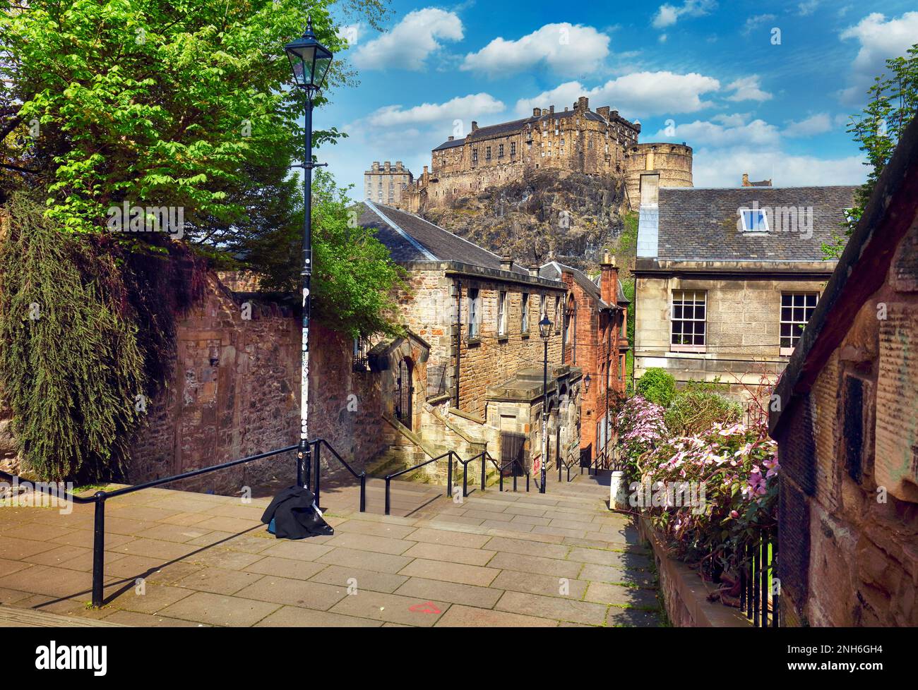 Edinburgh Castle mit Vennel Street, Schottland - niemand Stockfoto