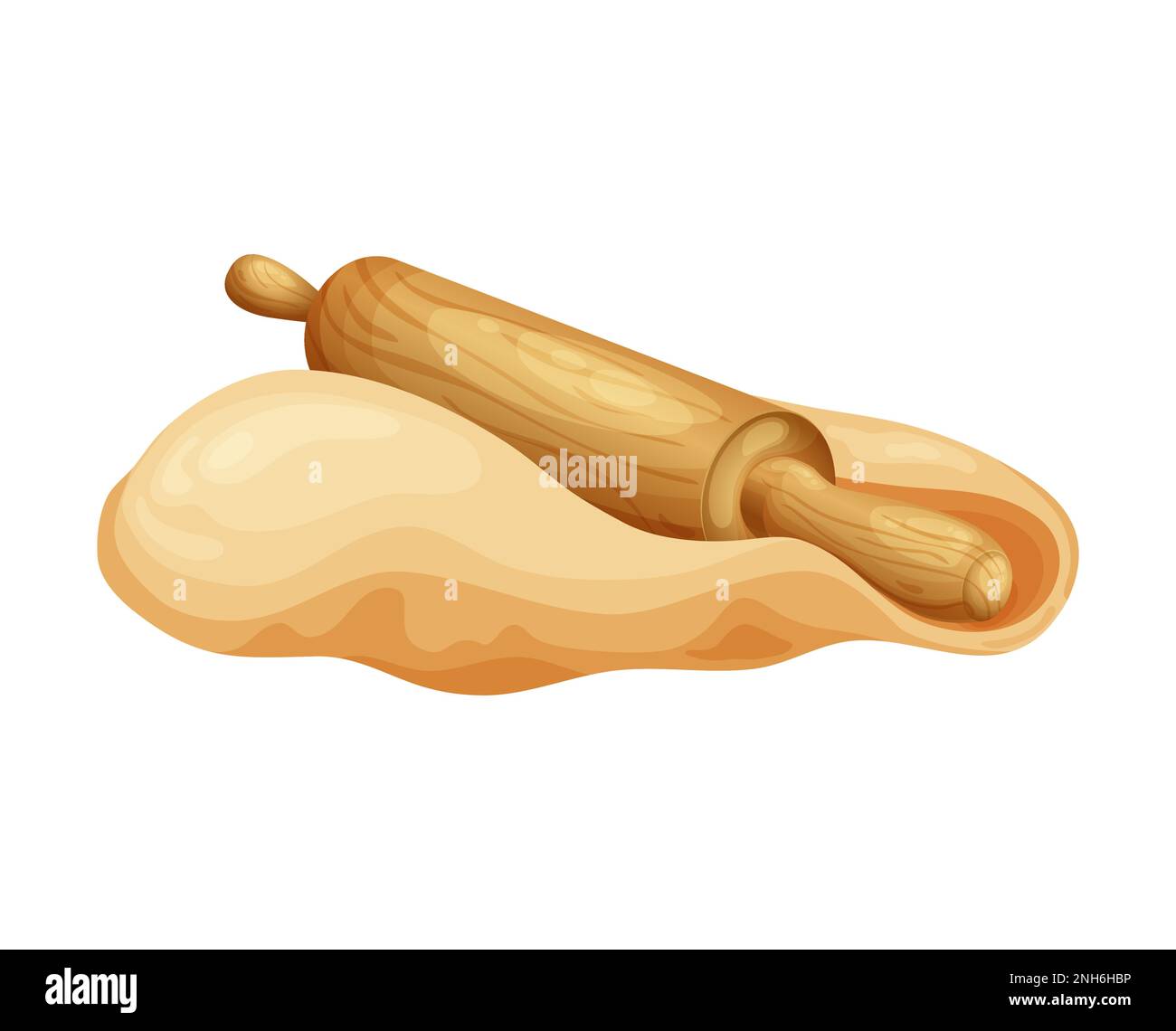 Frischer Rohteig zum Backen. Hausgemachtes, leckeres Brot. Karikatur aus hölzernen Küchen-Rollnadeln. Vektordarstellung für Menü, Café, Restaurant Stock Vektor