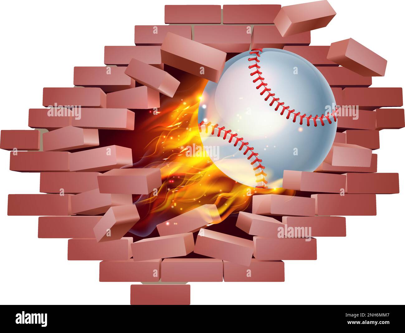 Baseballball, Feuerlöscher, Mauer Aus Ziegelstein Stock Vektor