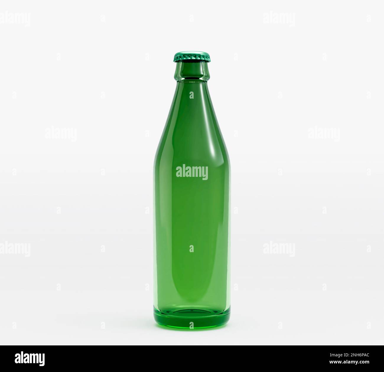 Eine grüne Bierflasche aus Glas auf einem isolierten weißen Studiohintergrund - 3D-Rendering Stockfoto