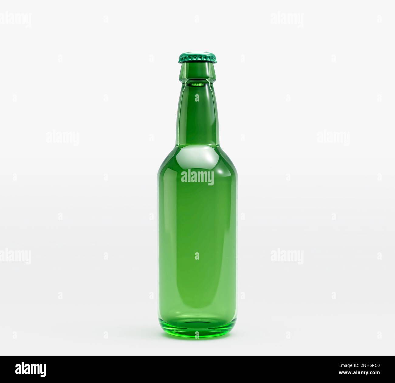 Eine grüne Bierflasche aus Glas auf einem isolierten weißen Studiohintergrund - 3D-Rendering Stockfoto