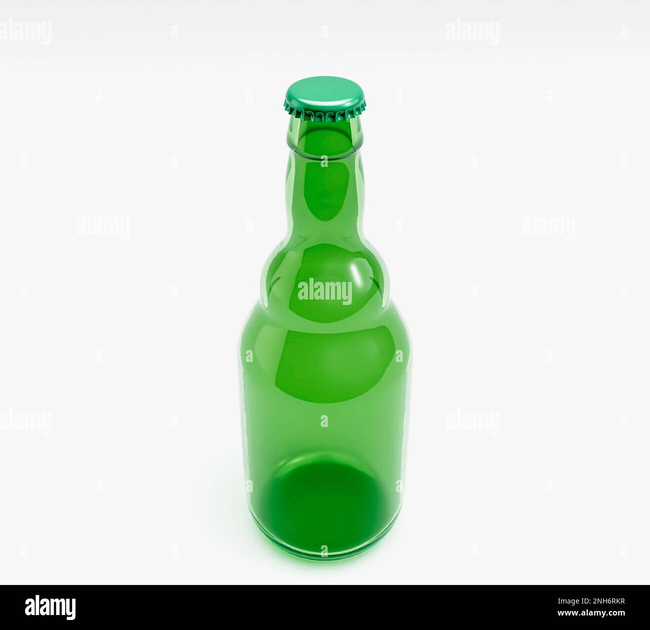 Eine grüne Bierflasche aus Glas auf einem isolierten weißen Studiohintergrund - 3D-Rendering Stockfoto