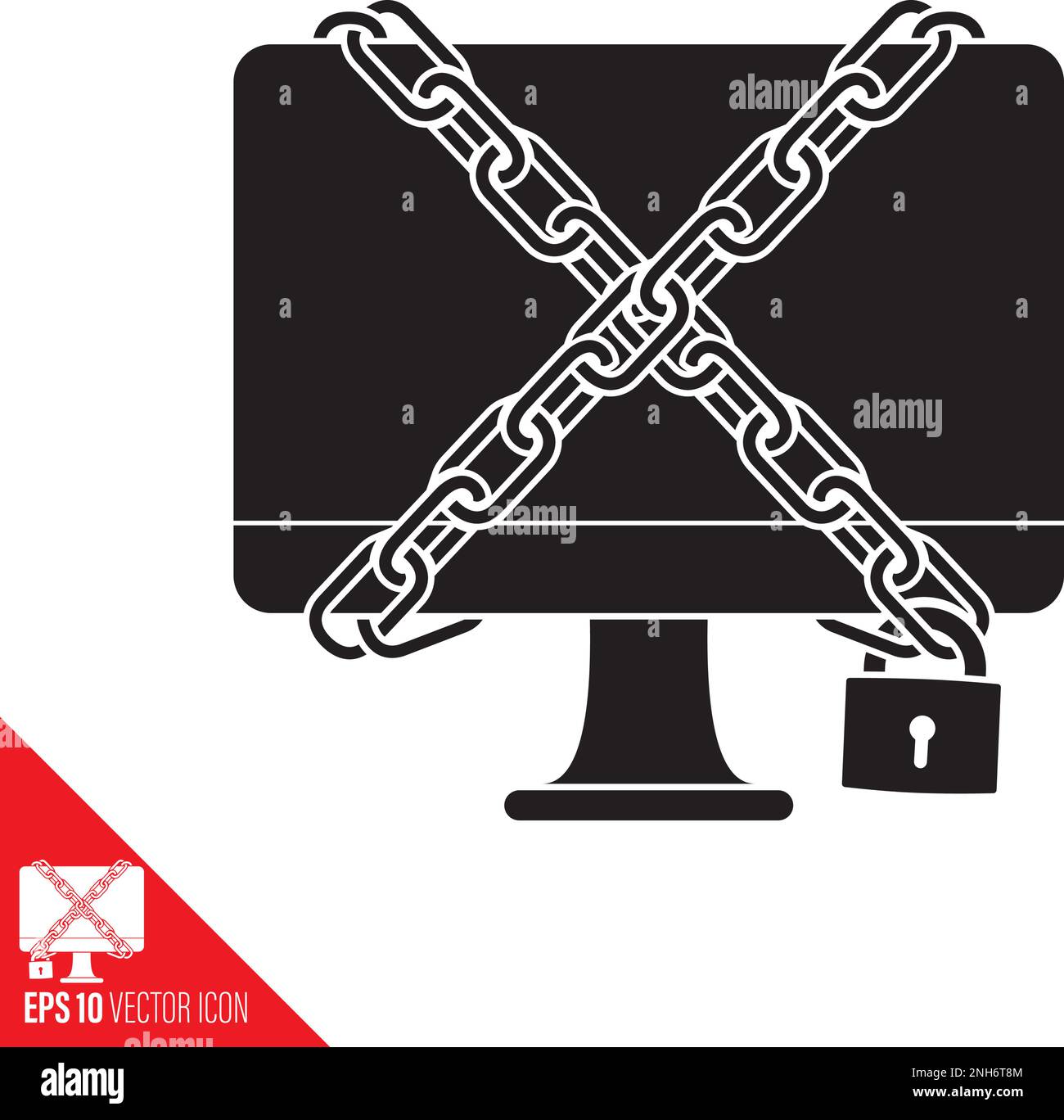 Computer in Ketten Vektorglyphen-Symbol, Cyber-Sicherheitskonzept-Symbol Stock Vektor