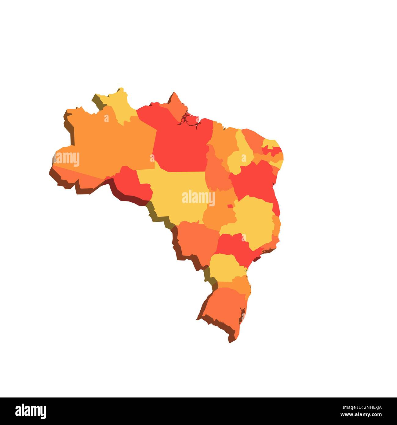 Politische Karte Brasiliens der Verwaltungsabteilungen - Föderative Einheiten Brasiliens. 3D-Karte in orangefarbenen Farbtönen. Stock Vektor