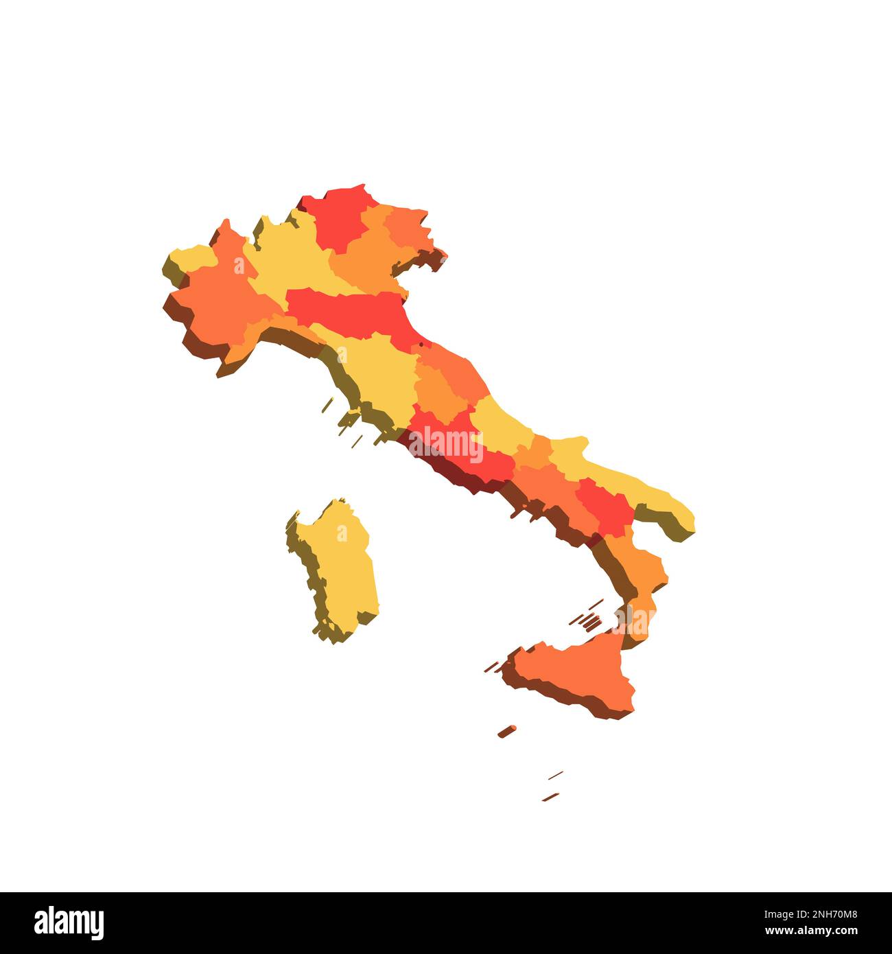 Italien Politische Karte der Verwaltungsabteilungen Regionen. 3DKarte in orangefarbenen