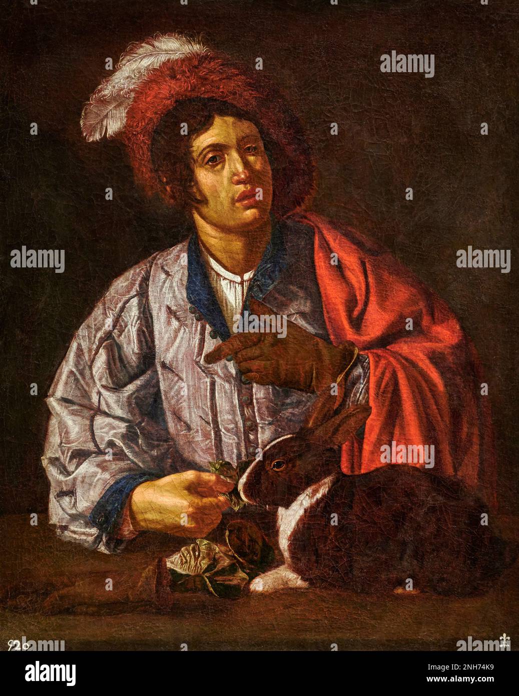 Uomo con coniglio - olio su tela - Francesco Boneri detto Cecco del Caravaggio - 1622 - Madrid, Colecciones reales, Patrimonio Nacional, Palacio Rea Stockfoto