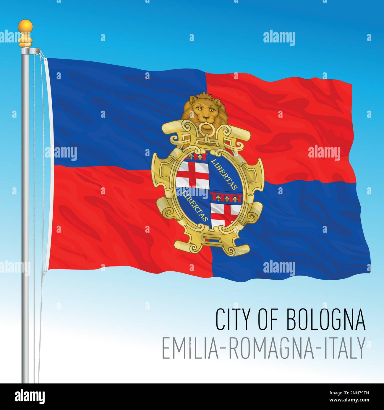 Bologna, Italien, Flagge der Stadt, Region Emilia Romagna, Italien, Vektordarstellung Stock Vektor