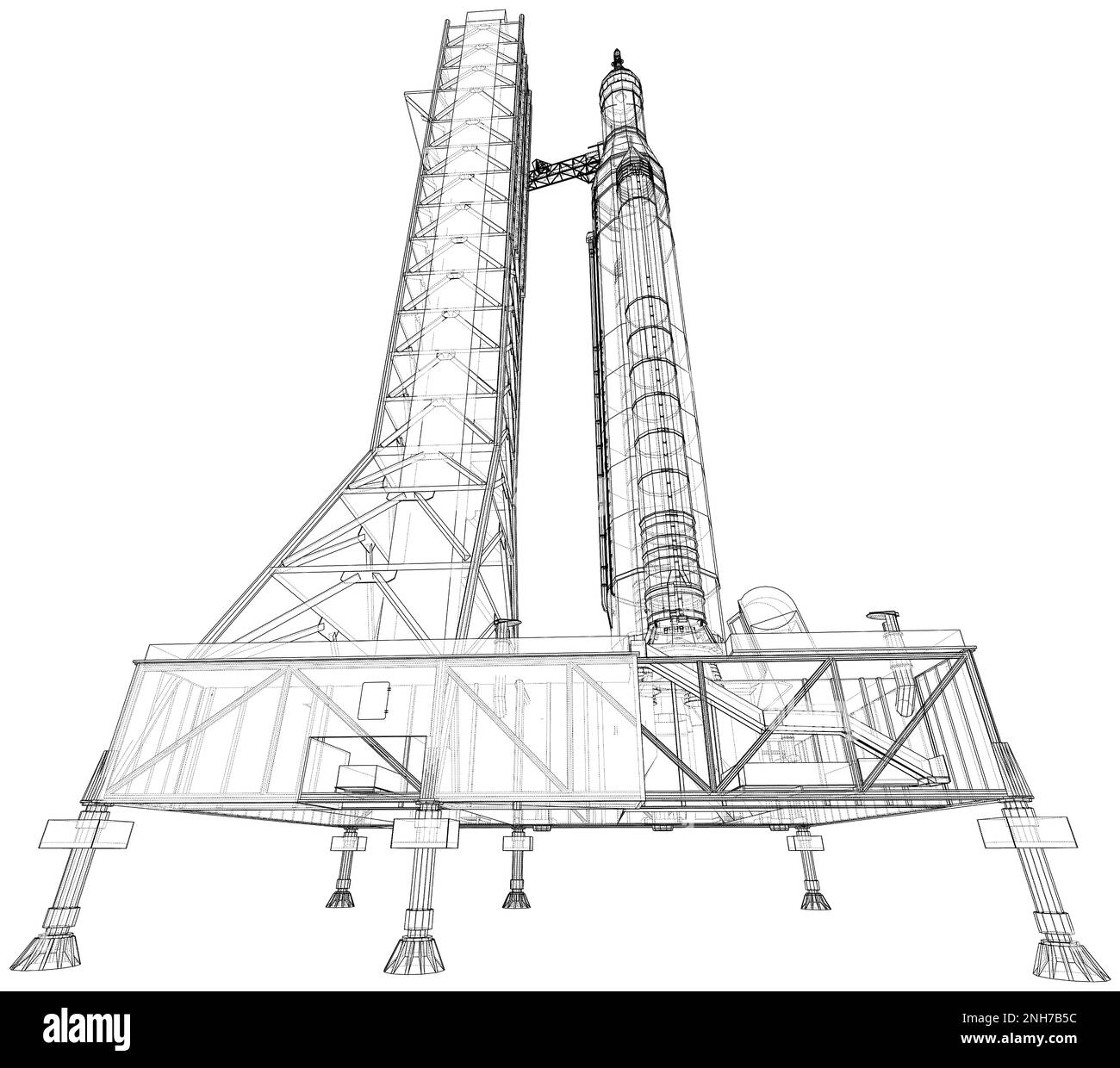 Space Rocket auf dem Startfeld Stockfoto