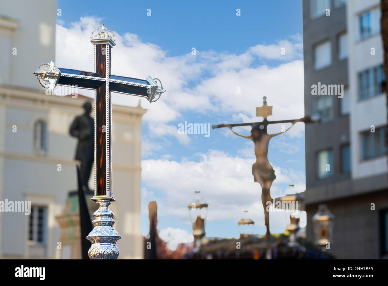 Kreuz in der Heiligen Woche in Badajoz City Stockfoto