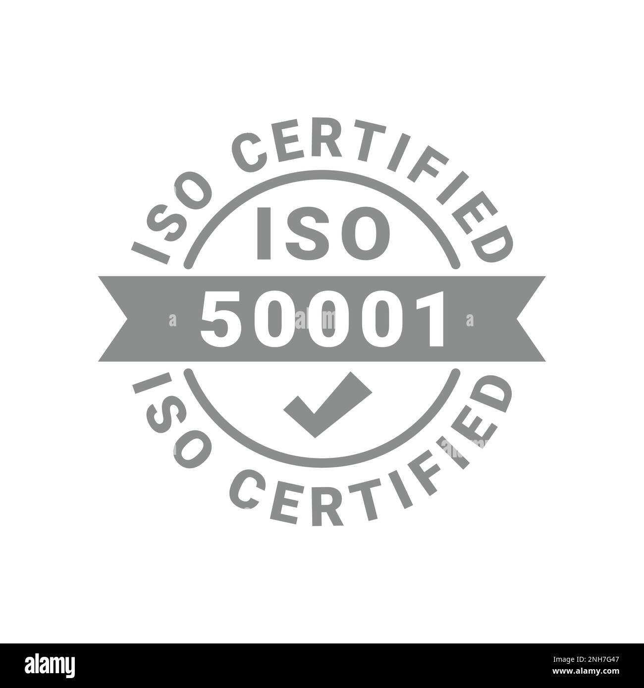 ISO-zertifiziertes Vektoretikett. Vektorsymbol für 50002-Zertifikatskennzeichen. Stock Vektor