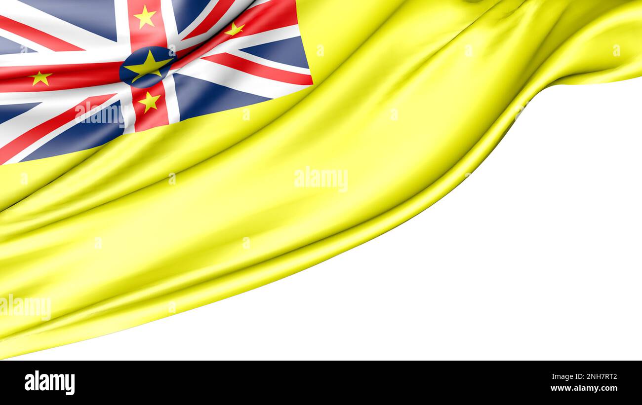 Niue Flag isoliert auf weißem Hintergrund, Abbildung 3D Stockfoto