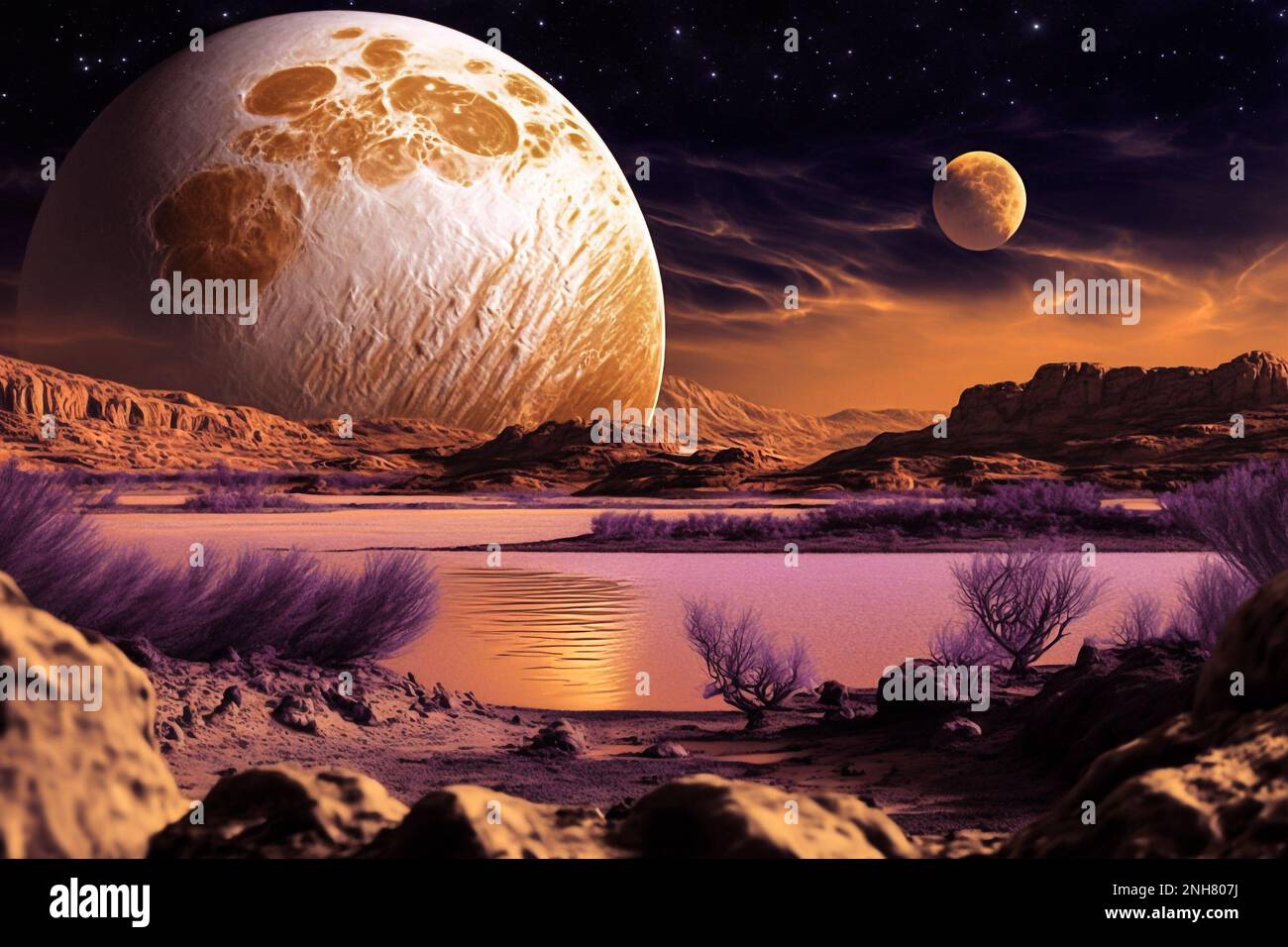 Kosmische Landschaft der Natur Illustration generative KI. Stockfoto