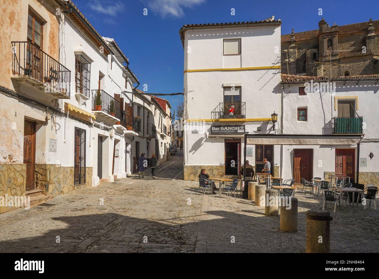 Ronda Spanien, Blick auf die Straße. Das weiß getünchte alte Dorf Ronda, Andalusien, Spanien Stockfoto