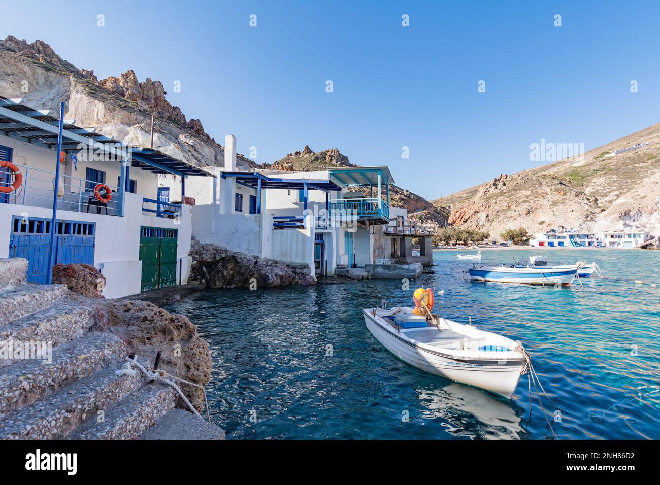 Das kleine Fischerdorf Firopotamos, Milos Stockfoto