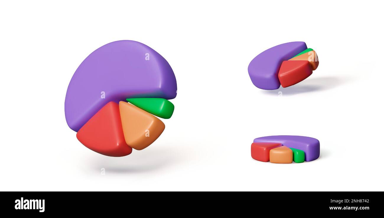 Tortendiagramme festgelegt. 3D-Darstellung von Kreisdiagrammen für Infografikvorlagen. Symbole für Business Round-Diagramme. Vektor Stock Vektor