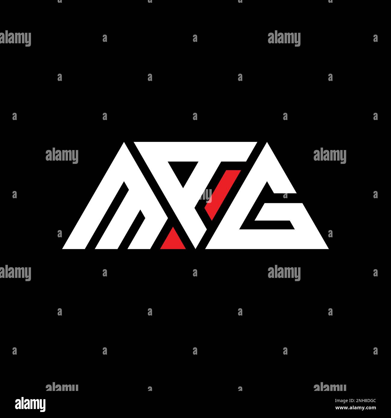 MAG-Logo mit Dreiecksbuchstaben und Dreiecksform. MAG-Dreieck-Logo-Monogramm. MAG-Dreieck-Vektor-Logo-Vorlage mit roter Farbe. MAG-Dreieck Stock Vektor
