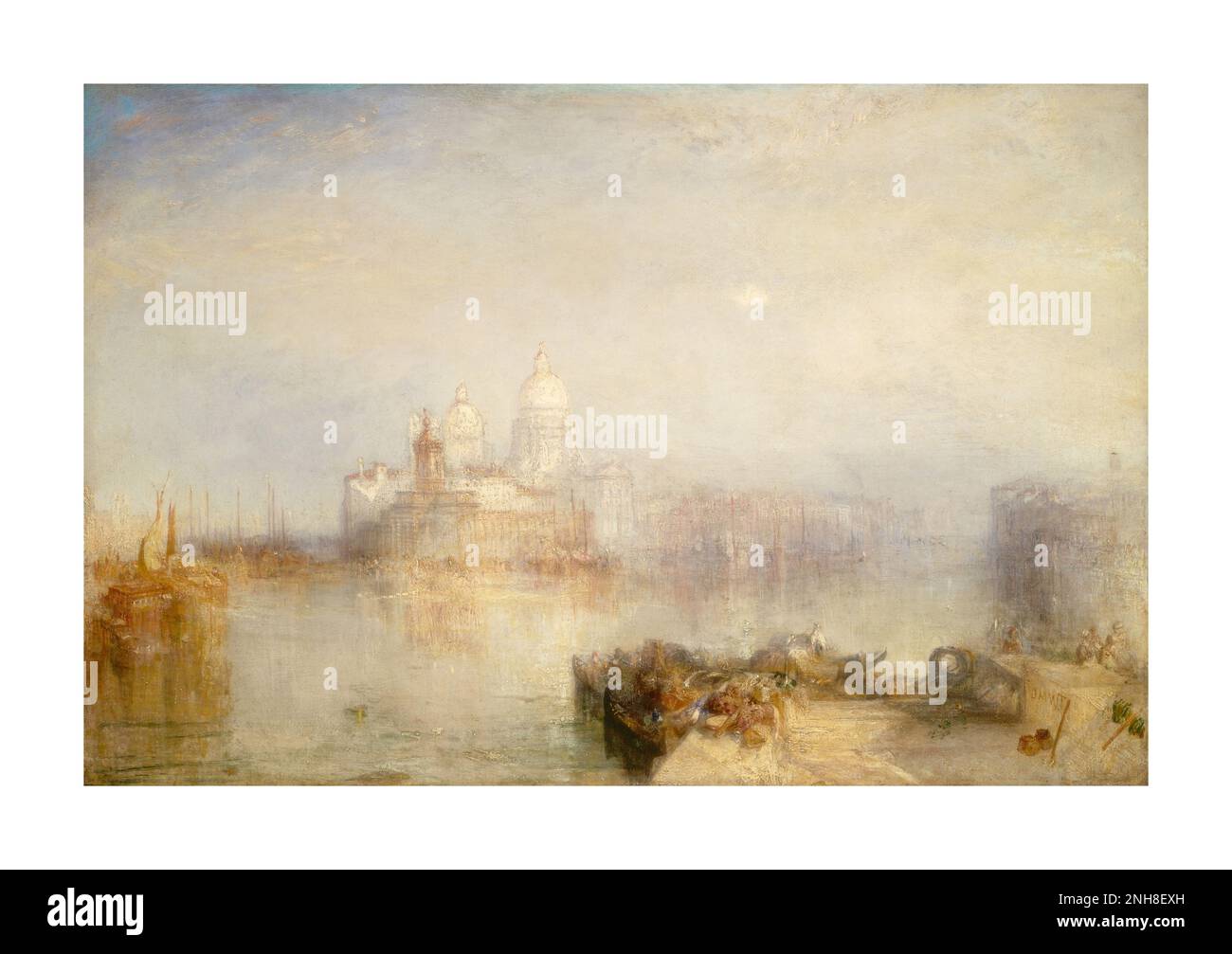 Dogana und Santa Maria della Salute, Venedig, von Joseph Mallord William Turner, 1843, britisches Gemälde, Öl auf Leinwand. Stimmungsvolle Gemälde in Gold und Weiß vom Canale Grande und dem Custom-House Stockfoto