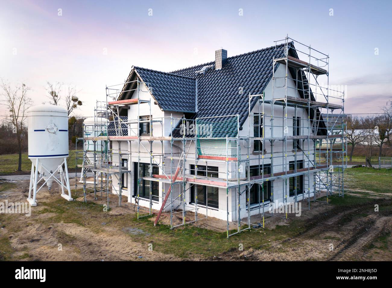 Baustelle eines Einfamilienhauses in Deutschland Stockfoto