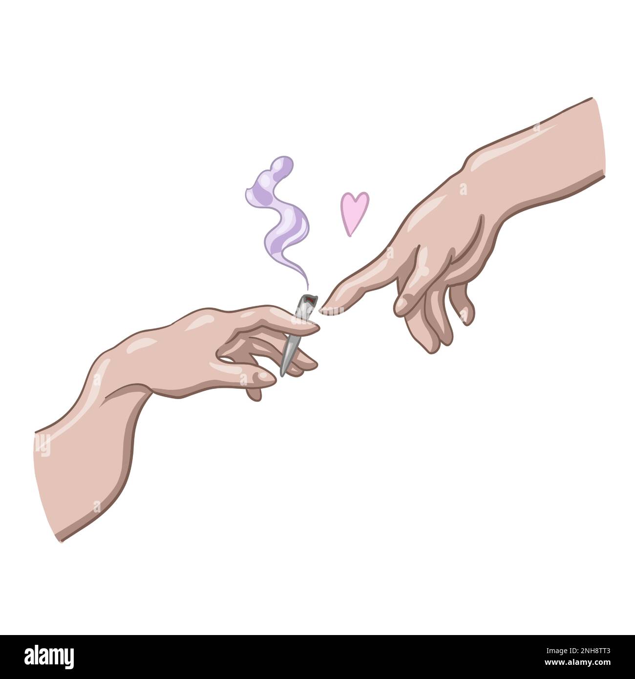 Cannabishände von Michelangelo. Raucherpfeife mit Marihuana. Legalisieren Sie den Cannabisvektor Stock Vektor