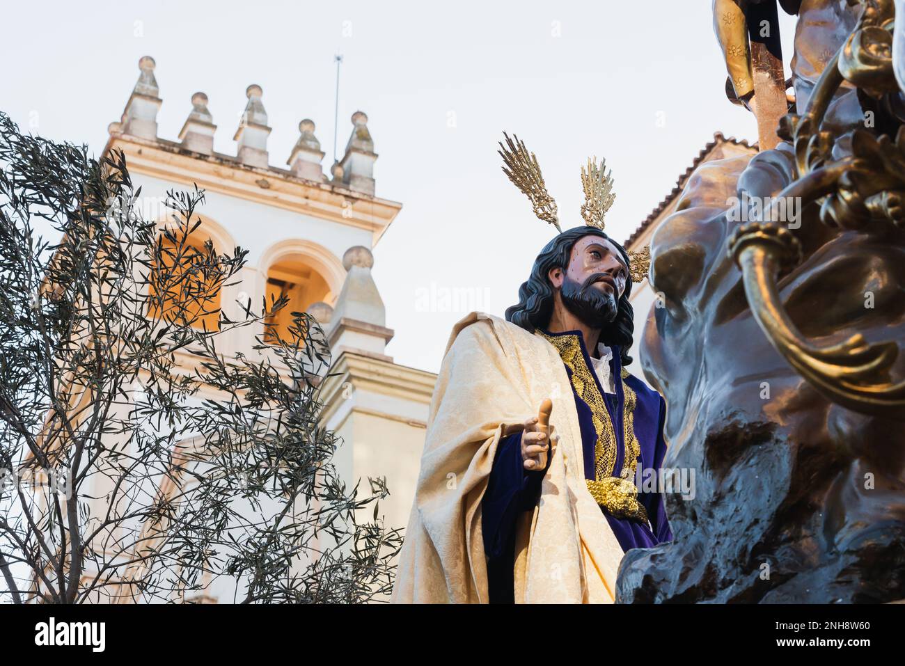 Heilige Woche Prozession von Badajoz und der Heilige Christus des Friedens und unsere Lieben Frau von La Palma. Stockfoto