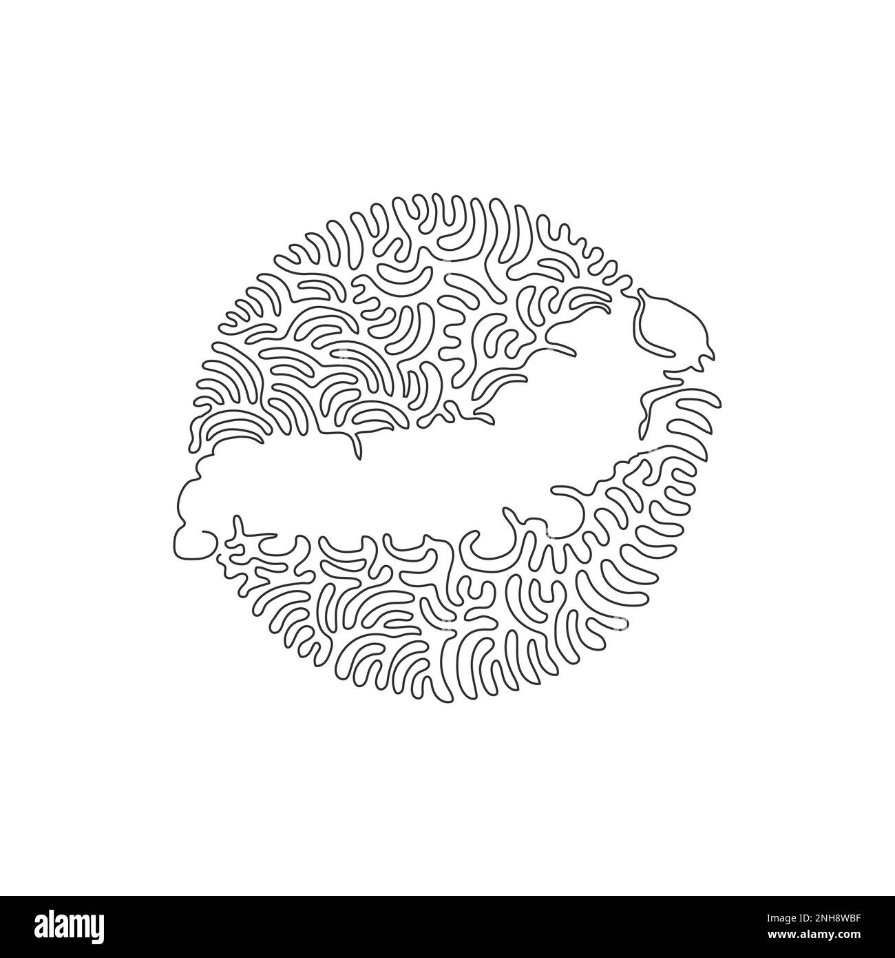 Durchgehende einzeilige Zeichnung einer abstrakten Laubraupe im Kreis. Einzeilige bearbeitbare Vektordarstellung der Raupenkopfkapsel Stock Vektor