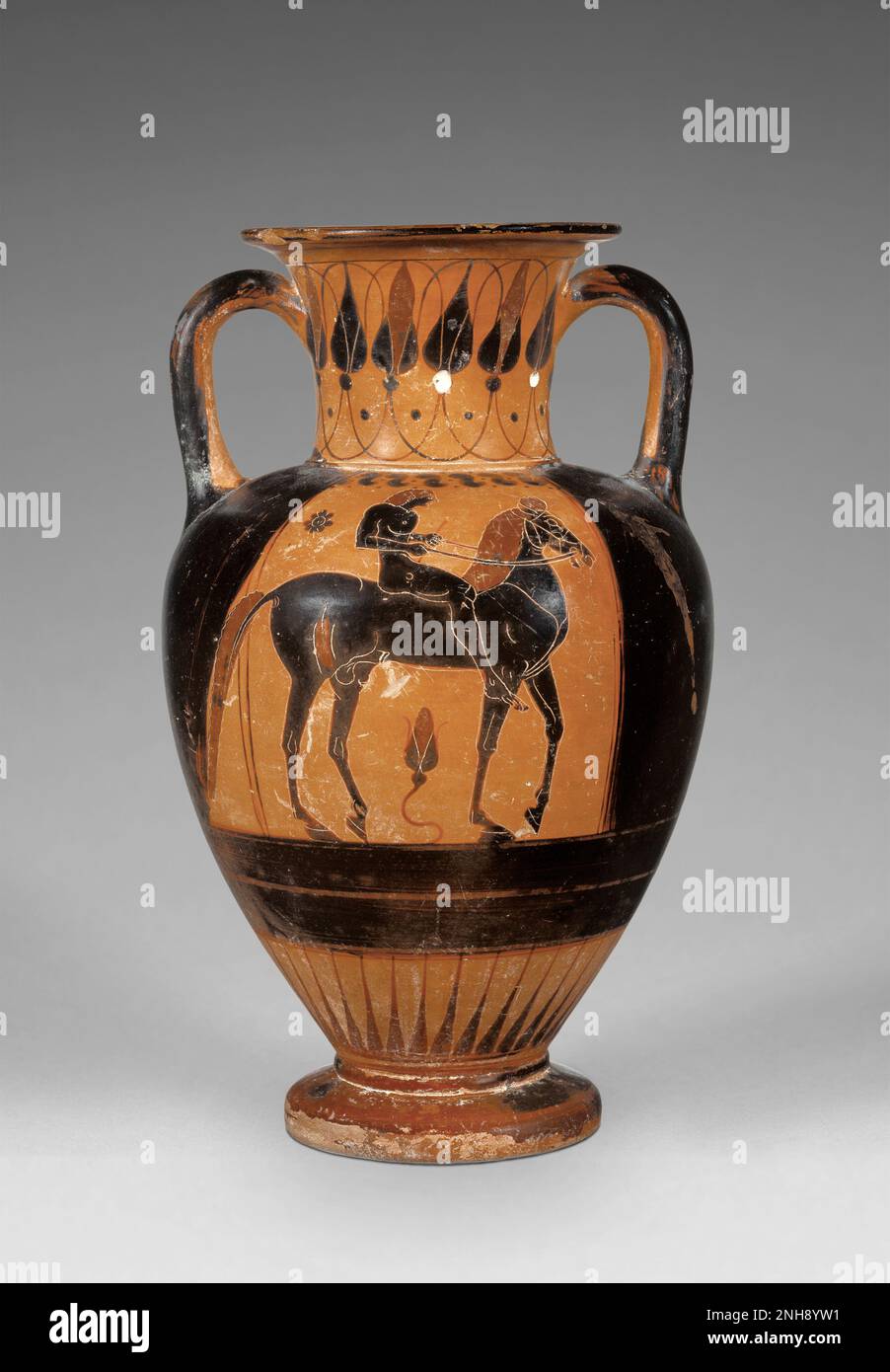 Chalcidian Neck Amphora; wird dem Phineus-Maler (Griechisch (Chalcidian) zugeschrieben, der etwa 530 - 510 v. Chr. aktiv ist; Rhegion, Süditalien; etwa 520-510 v. Chr Stockfoto