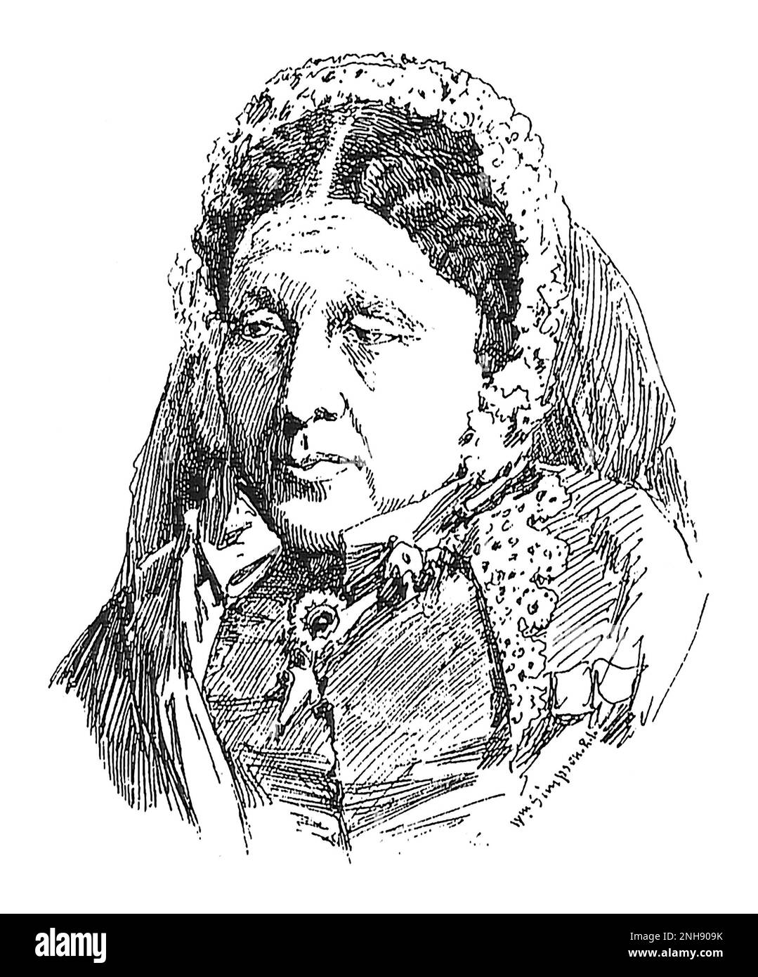 Skizze von Mary Seacole vom Krim-Kriegskünstler William Simpson (1823-1899), c. 1855. Mary Seacole (1805-1881) war eine britisch-jamaikanische Geschäftsfrau und Krankenschwester. Während des Krimkrieges leitete sie ein Hotel und kümmerte sich um die Verwundeten. Ihre Autobiografie Wonderful Adventures of Mrs. Seacole in Many Countries (1857) ist eine der ersten Autobiographien einer Frau mit gemischter Rasse. 2004 wurde sie zum größten schwarzen Briten gewählt. Stockfoto