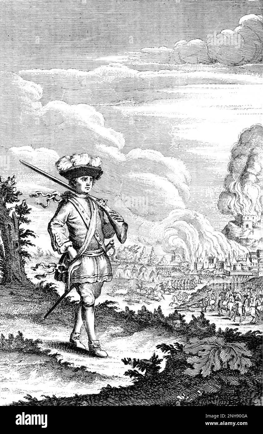 Captain Henry Morgan vor Panama, 1671. Sir Henry Morgan (1635-1688) war ein walisischer Freibeuter, Plantagenbesitzer und später Vizegouverneur von Jamaika. Abbildung, 1742. Stockfoto