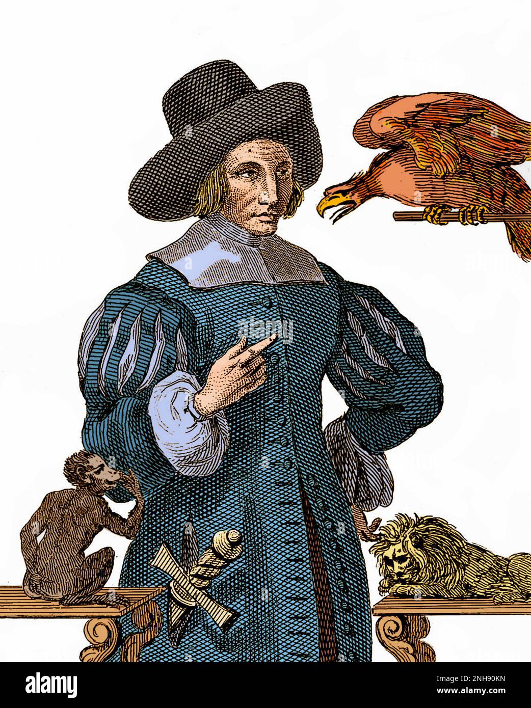Mary Frith (ca. 1584-1659), auch bekannt als Moll (oder Mal) Cutpurse, war eine berüchtigte Taschendiebin und Zaun der Londoner Unterwelt. Sie trug Männerkleidung, behielt Papageien, züchtete Mastiffs und war die erste englische Frau, die bekannt war, zu rauchen. Mehrere Stücke über sie wurden zu ihrem Leben geschrieben. Das Leben von Mrs. Mary Frith, eine sensationalisierte Biografie, die drei Jahre nach ihrem Tod geschrieben wurde, half, sie zu mythologisieren. Aus der „Sammlung von 400 Porträts bemerkenswerter, exzentrischer und berüchtigter Persönlichkeiten“, ca. 1880. Gefärbt. Stockfoto